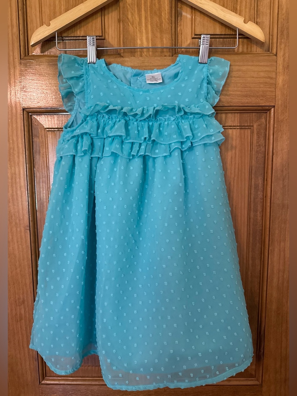 Girls' Aqua Ruffle Swiss Dot Dress